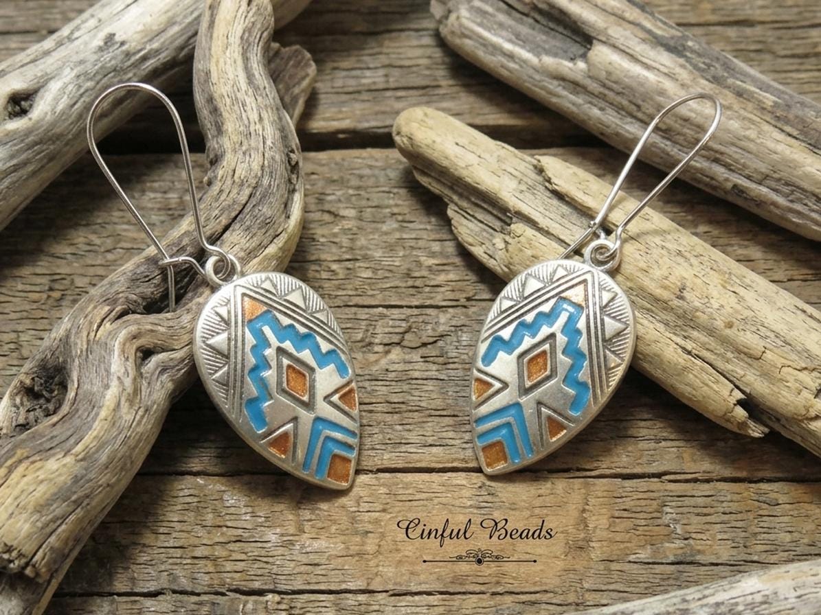 Boho Style Hand Painted Flower Dangle Earrings - Boho Chic with Earwire Choices