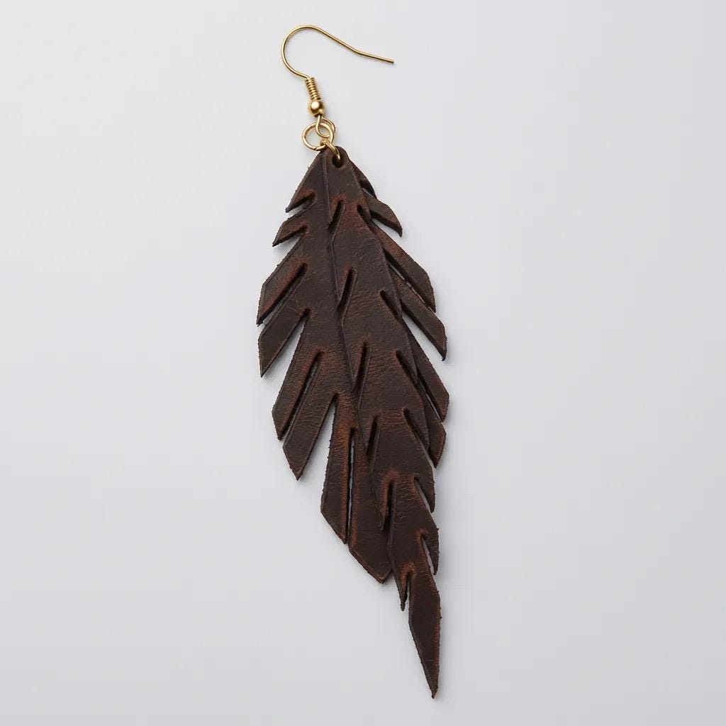 Handmade Genuine Leather Leaf Earrings, Boho Style, Lightweight Natural Leather Jewelry, Gift for Her