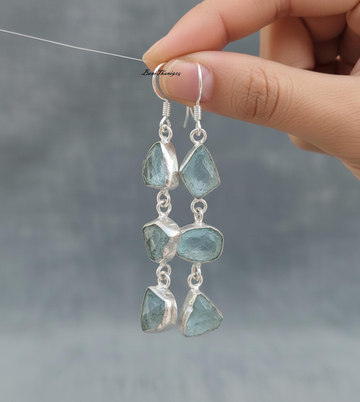 Raw Aquamarine 925 Sterling Silver Handmade Earrings