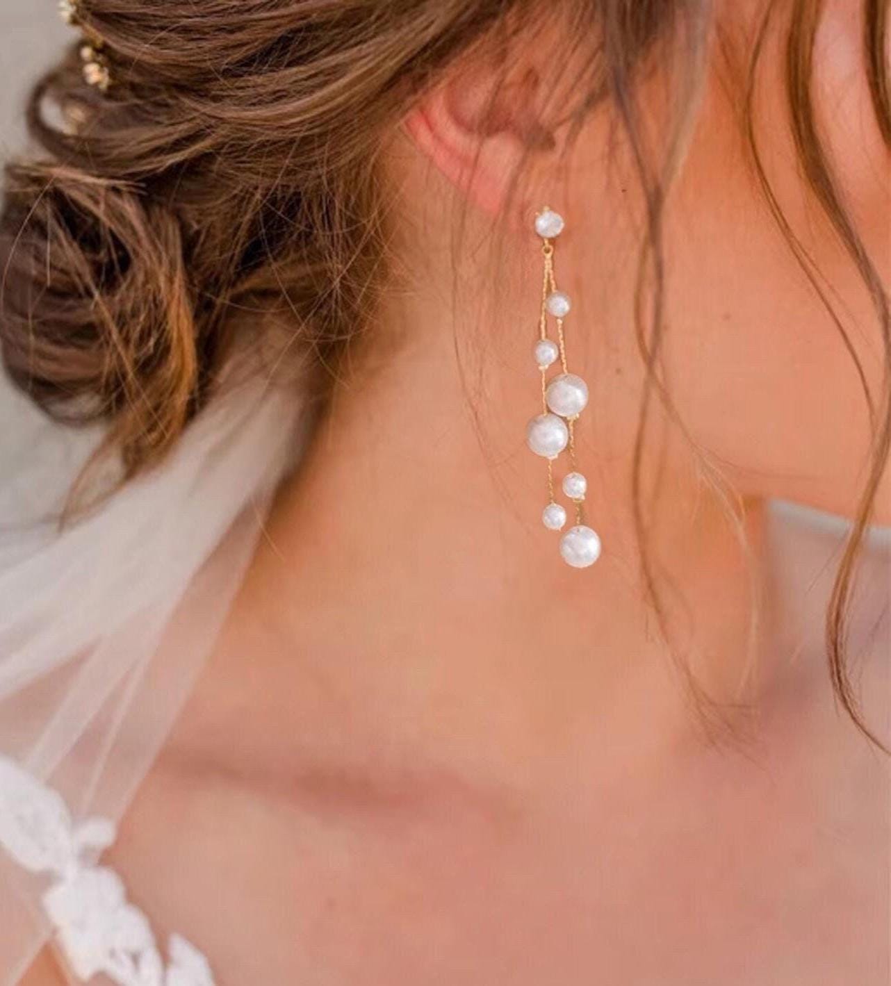 Pearl Earrings Dangle Bridal Earrings Pearl Wedding Earrings Long Pearl Earrings Gold Bridal Jewelry Dangle Pearl Earrings
