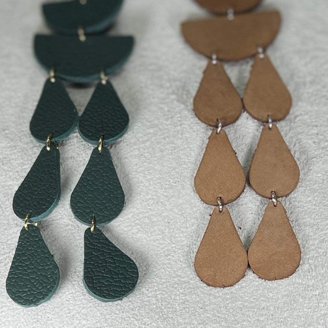 Leather Drop Earrings: Long Teardrop Dangle, Custom Jewelry