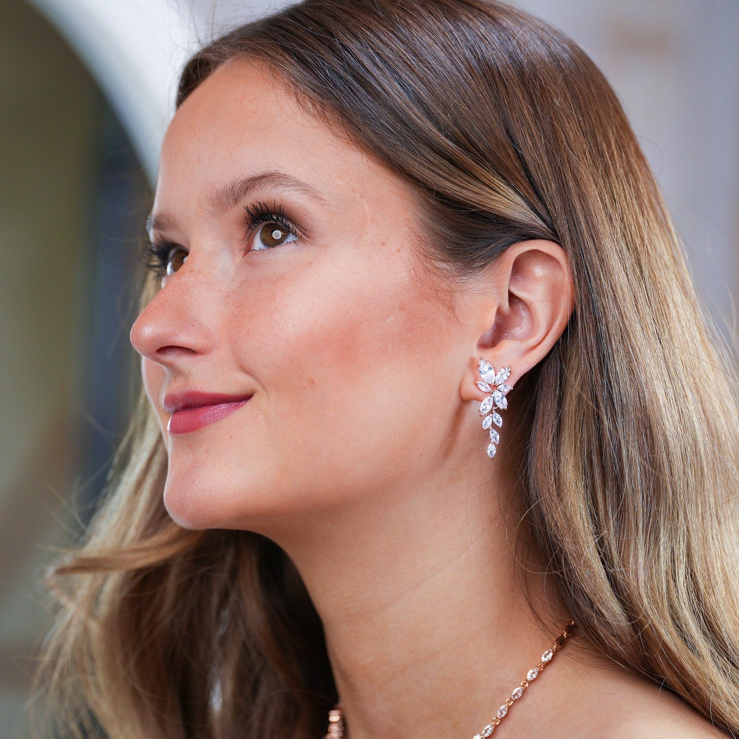 Crystal Earrings Drop Bridal Earrings Silver CZ Jewelry Crystal Tea drop Earrings Rose Gold Bridal Jewelry Silver bridal earrings