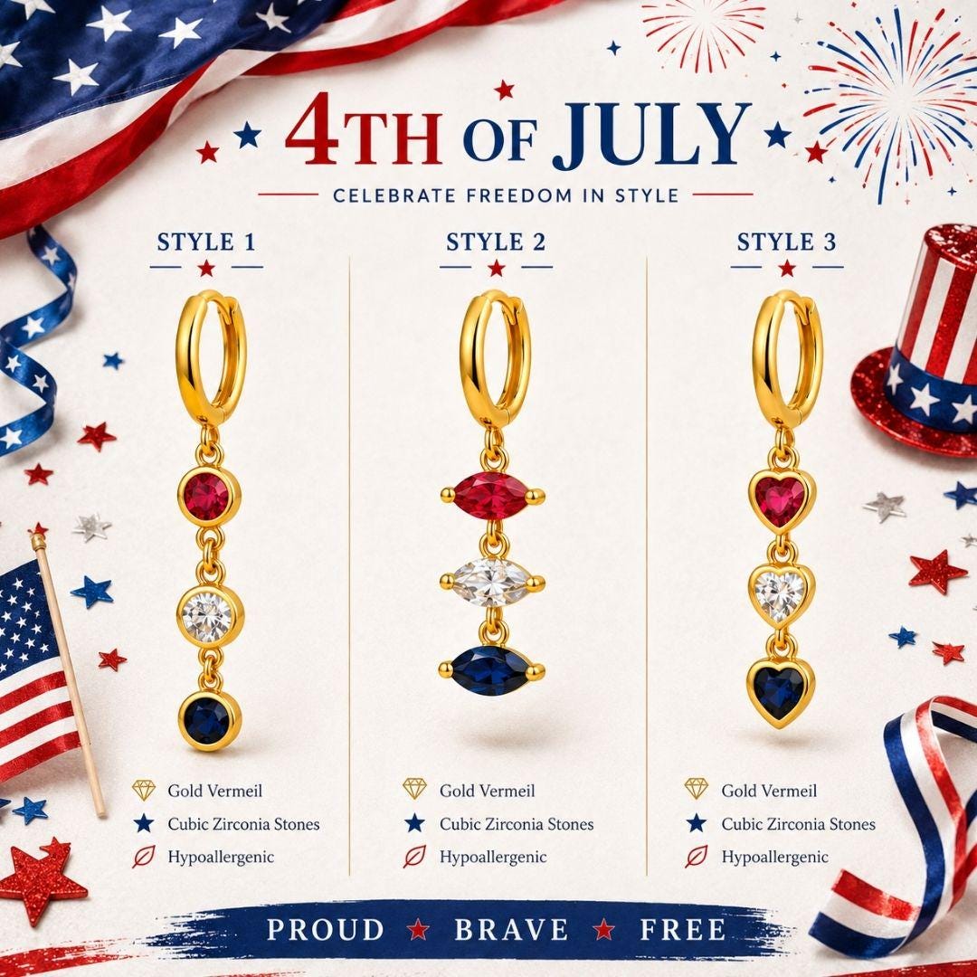 Patriotic Earrings, Anniversary Jewelry, Red White Blue Dangle Earrings