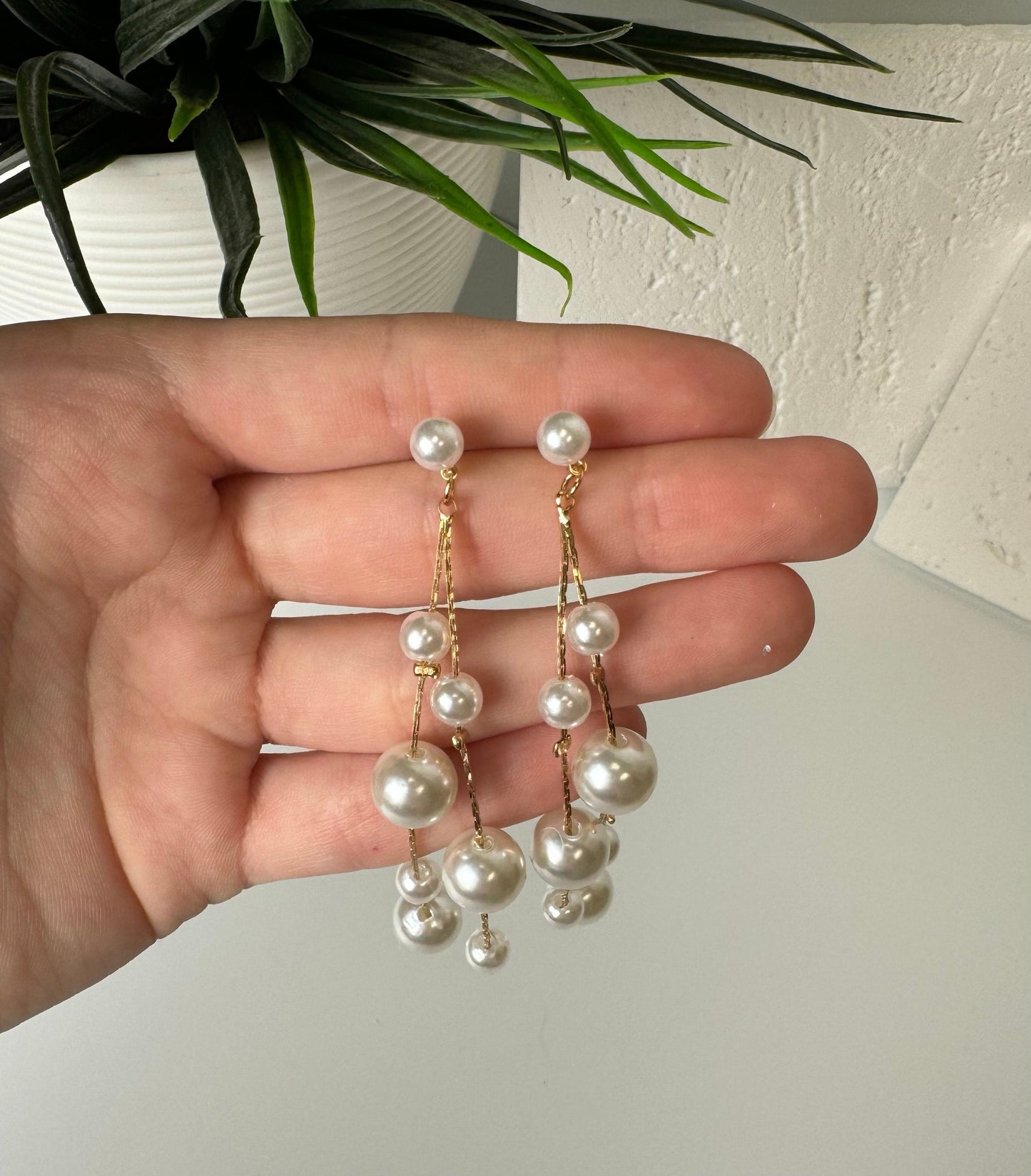 Pearl Earrings Dangle Bridal Earrings Pearl Wedding Earrings Long Pearl Earrings Gold Bridal Jewelry Dangle Pearl Earrings