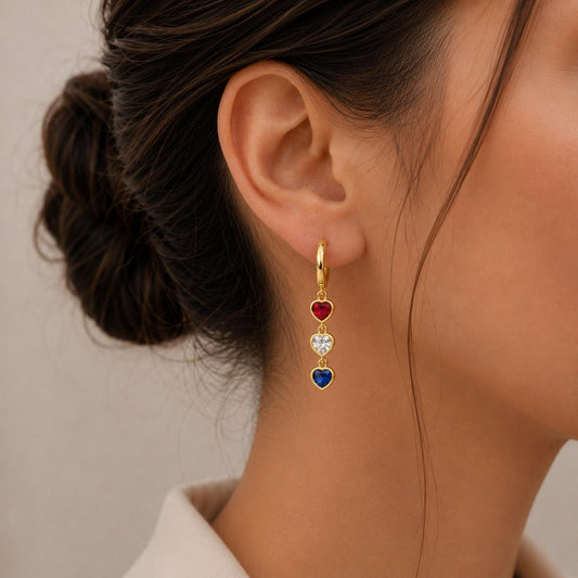 Patriotic Earrings, Anniversary Jewelry, Red White Blue Dangle Earrings