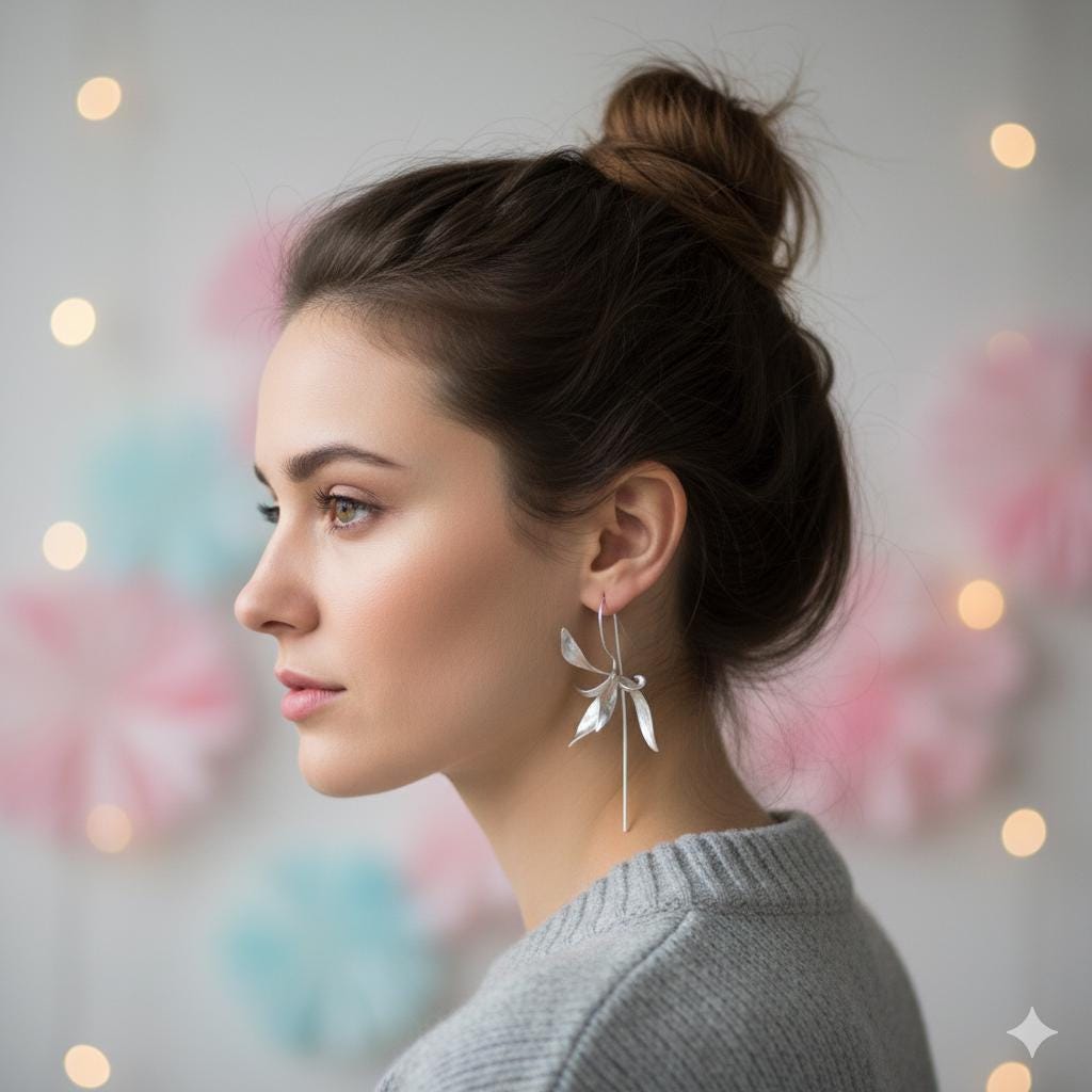 Silver Earrings, Silver Flower Earrings, Sterling Silver, Handmade earrings, Personalized Earrings, Jewelry Gift for Her/Costume Jewelry