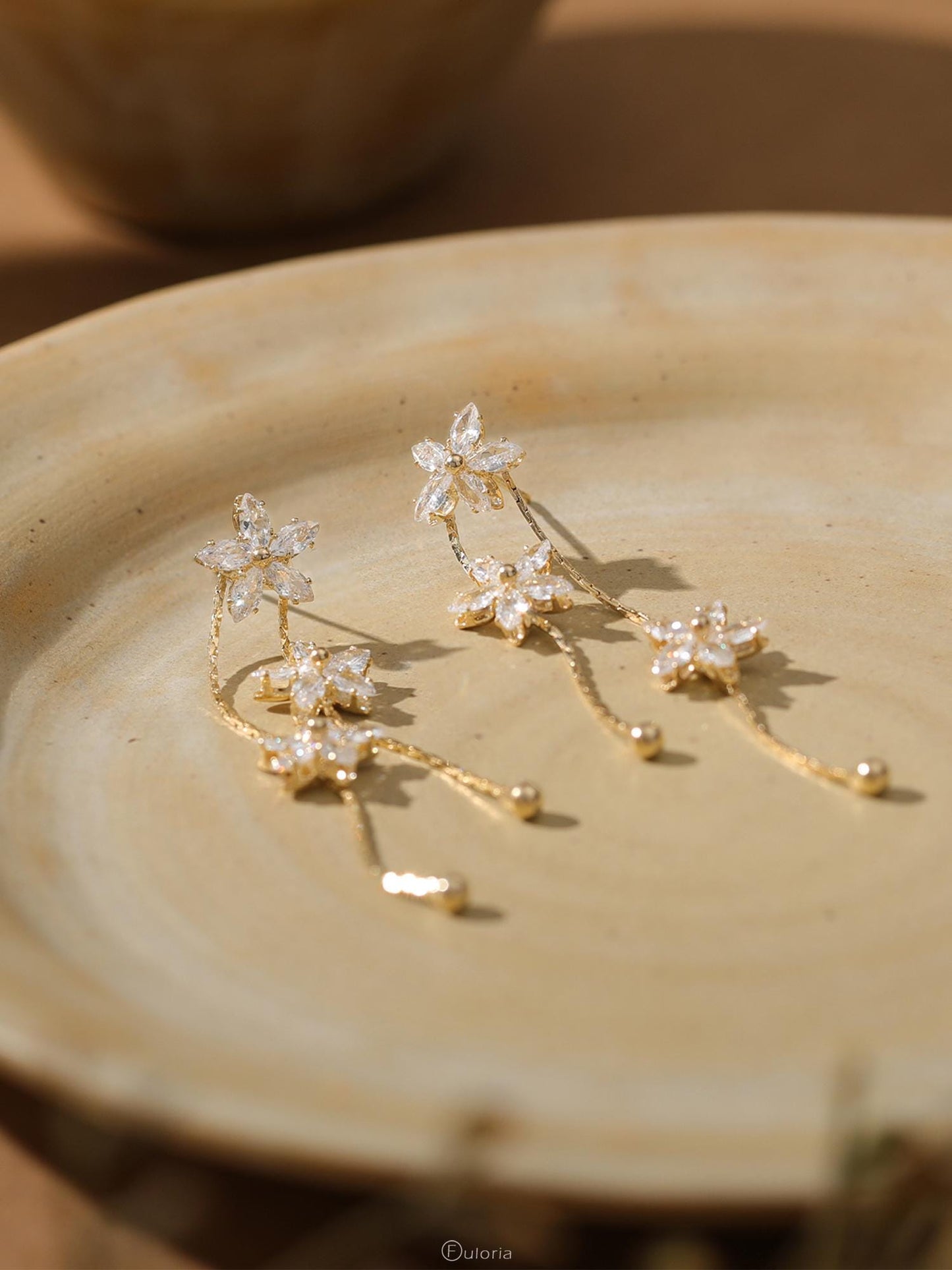Flower Diamond Drop Earrings, Minimalist Dangle Diamond Earrings, Wedding Earrings, Gold Crystal Earrings, Christmas Gifts, Bridesmaid Gifts