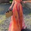 Tropical Orange Floral Chiffon Maxi Dress - High-Side Slit Beach Gown - Summer Resort Sundress